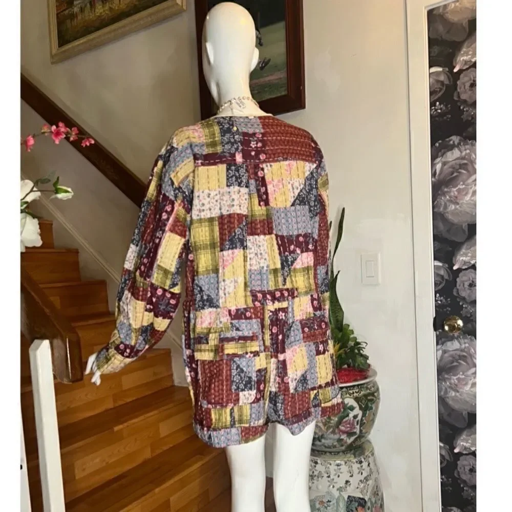 COPY - NEW FREE PEOPLE ROADS FOREVER SHORTALLS PATCHWORK  ROMPER IN COTTAGE QUI…